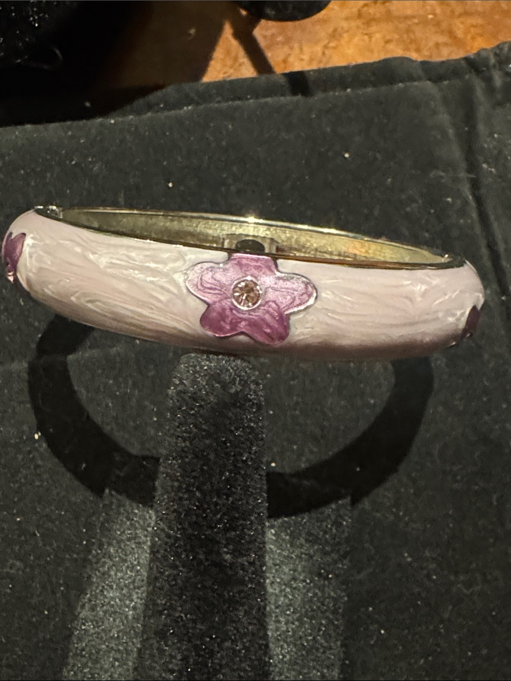 Women's Pink Floral Enamel Hinged Bangle Bracelet